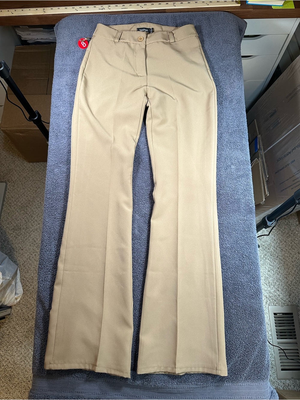 Boohoo Women’s Size 4 Beige Tailored Flare Pants High Rise Stretch Trousers
